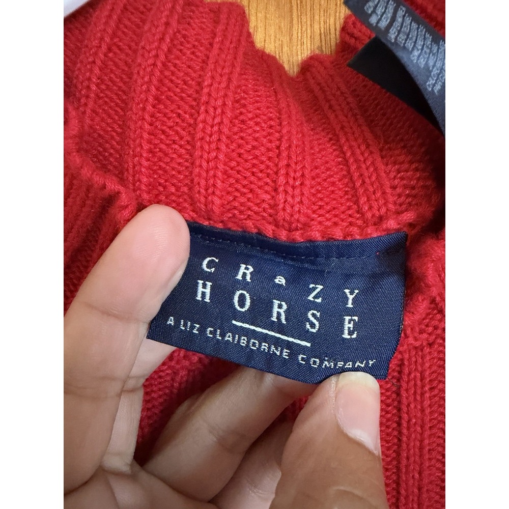 NWT Y2K Crazy Horse Liz Claiborne Knit Sweater M Nautical Anchor Red Navy - Picture 2 of 7